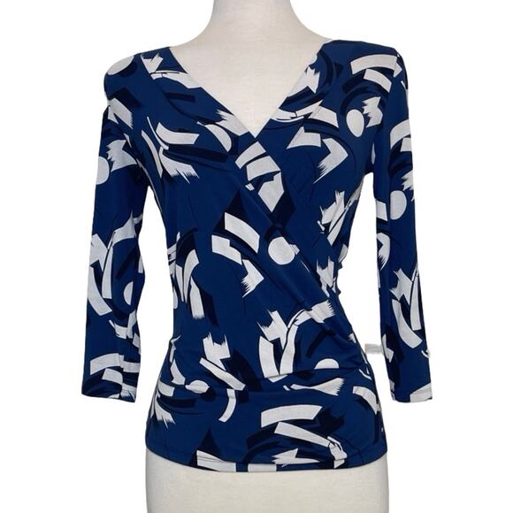 Ralph Lauren Black Label Geometric Print Faux Wrap Viscose Top S/P - Picture 2 of 9